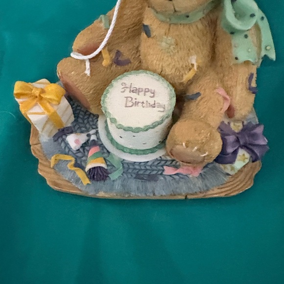 Cherished Teddies Birthday Bear Figurine with Party Hat and Gifts - Picture 4 of 5